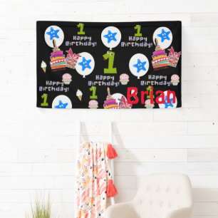 Vinyl Banner, Happy First Birthday Banner, #1 Banner