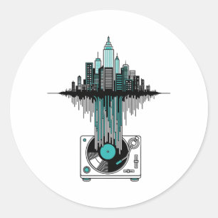 Vinyl City Soundwave   Minimalistischer Record Pla Runder Aufkleber
