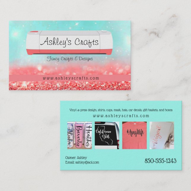 Vinyl Crafting and Design - Coral & Turquoise Busi Visitenkarte (Vorne/Hinten)