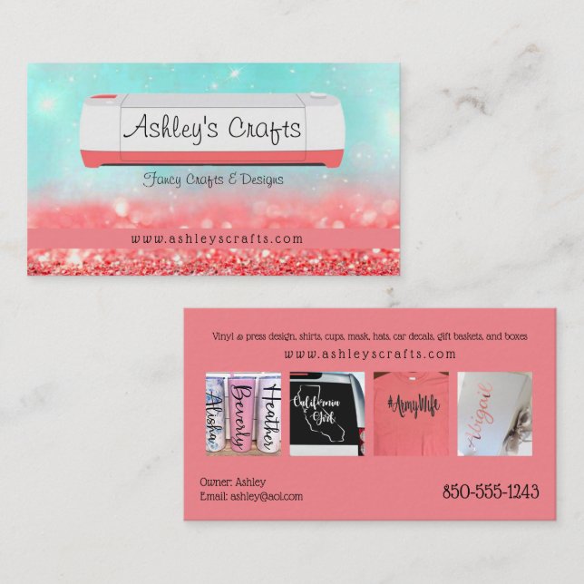 Vinyl Crafting and Design - Coral & Turquoise Visitenkarte (Vorne/Hinten)