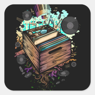 Vinyl Crate Music Quadratischer Aufkleber