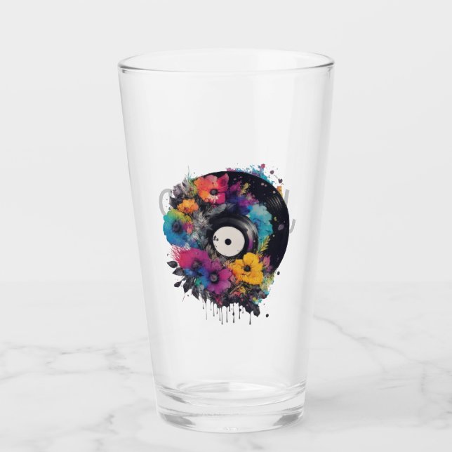 Vinyl Datensatz mit farbigen Blume Glas (Vorderseite)