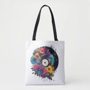 Vinyl Datensatz mit farbigen Blume Tasche