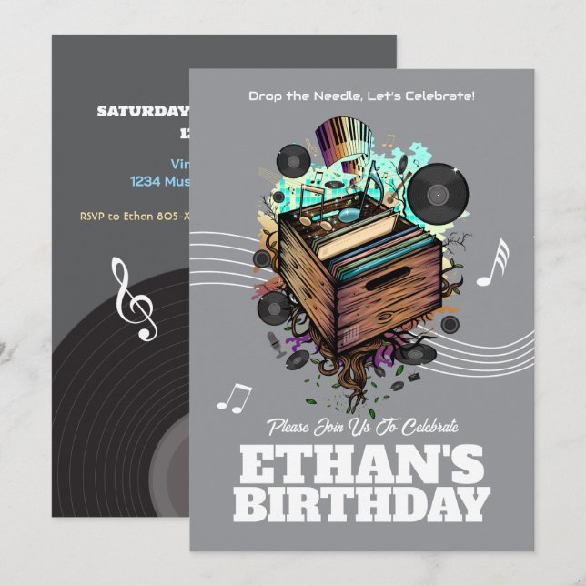Vinyl Groove Birthday Party Einladung (Vorne/Hinten)
