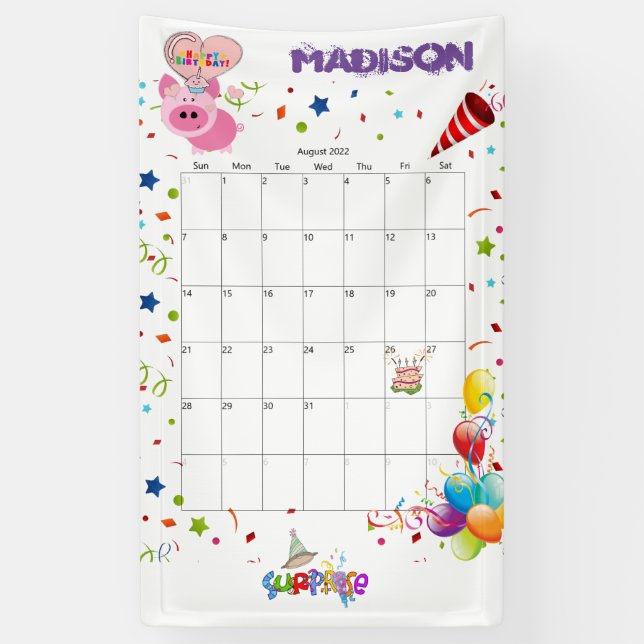 Vinyl Happy Birthday Calendar August 2022 Banner (Vertikal)