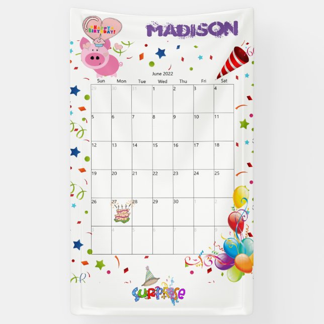 Vinyl Happy Birthday Calendar Juni 2022 Banner (Vertikal)