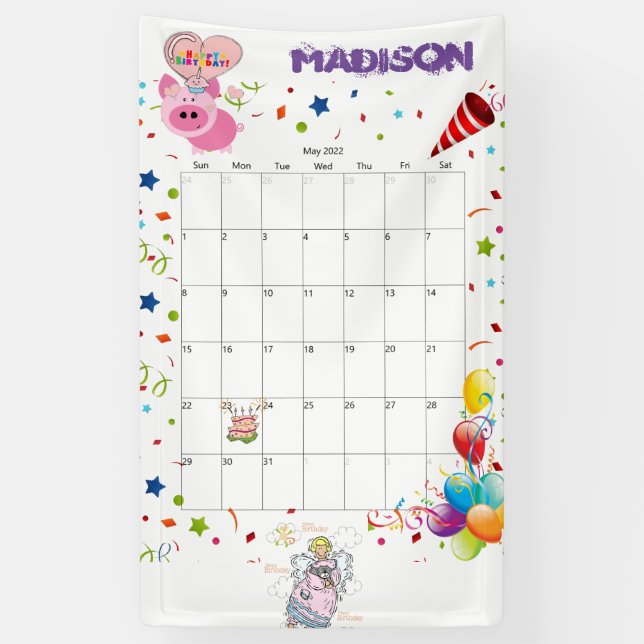 Vinyl Happy Birthday Calendar Mai 2022 Banner (Vertikal)