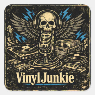 Vinyl Junkie – Schallplattensammler Analog Liebe Quadratischer Aufkleber