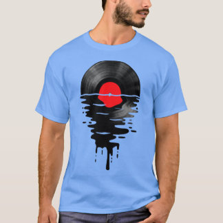 Vinyl LP Music Record Sunset Red Button T-Shirt