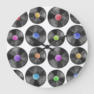 Vinyl LP Platten Retro Illustration Große Wanduhr