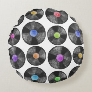 Vinyl LP Platten Retro Illustration Rundes Kissen