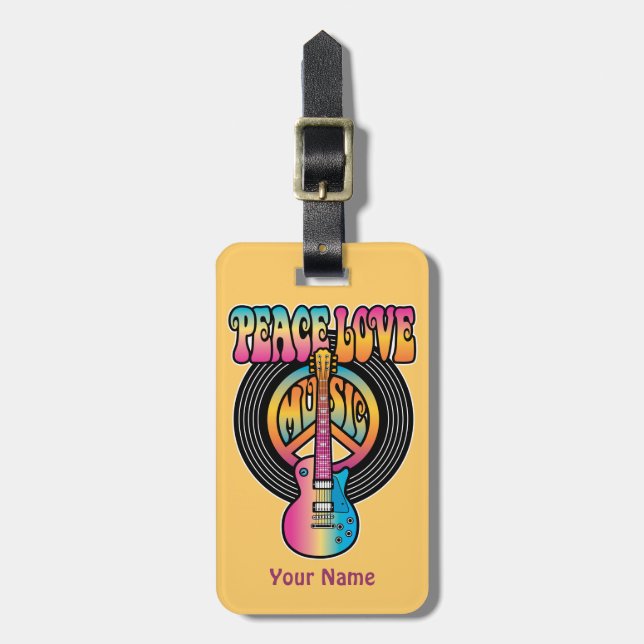 Vinyl Peace Liebe Music Gepäckanhänger (Vorderseite vertikal)