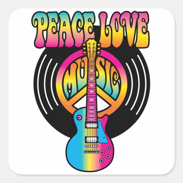 Vinyl Peace Liebe & Music Quadratischer Aufkleber (Vorderseite)