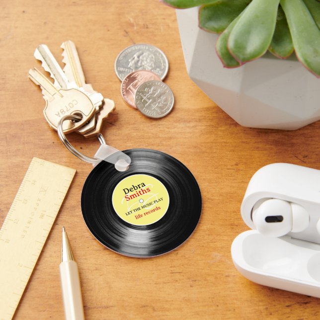 Vinyl-Platten mit Musikername Gelb Schlüsselanhänger (Schreibtisch)