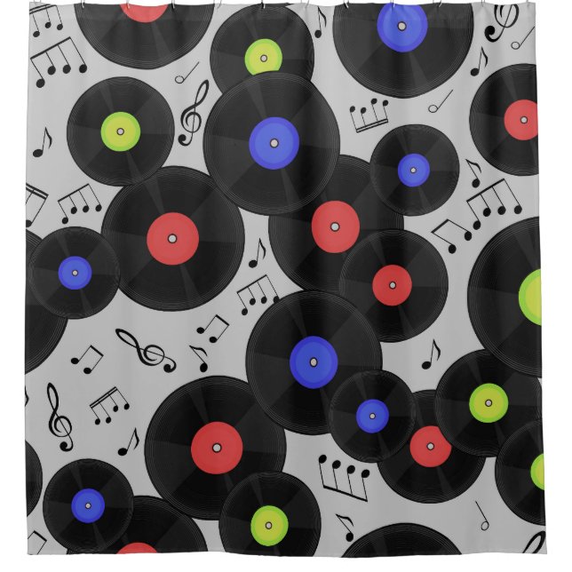 Vinyl-Platten: Muster der Musiknote Duschvorhang (Vorderseite)