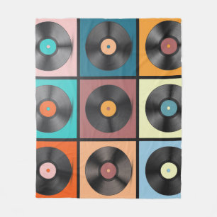Vinyl-Platten: Retro-LP-Set. Fleecedecke