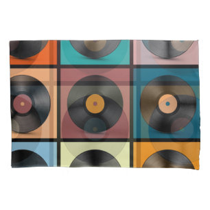 Vinyl-Platten: Retro-LP-Set. Kissenbezug
