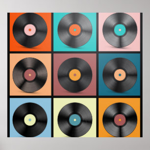 Vinyl-Platten: Retro-LP-Set. Poster