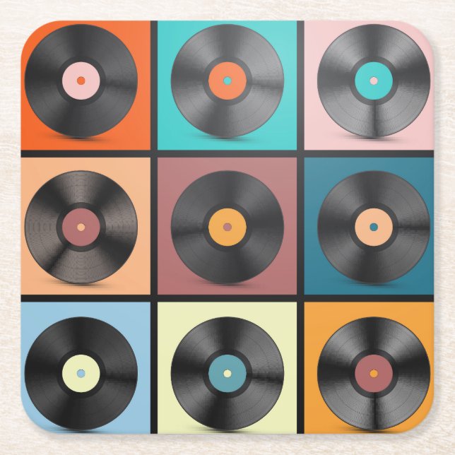 Vinyl-Platten: Retro-LP-Set. Rechteckiger Pappuntersetzer (Vorderseite)