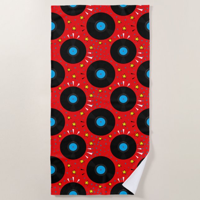 Vinyl Platten Retro Music Pattern Strandtuch (Vorderseite)