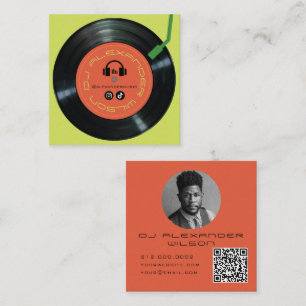 Vinyl-Player DJ Limettengrün Foto QR Quadratische Visitenkarte