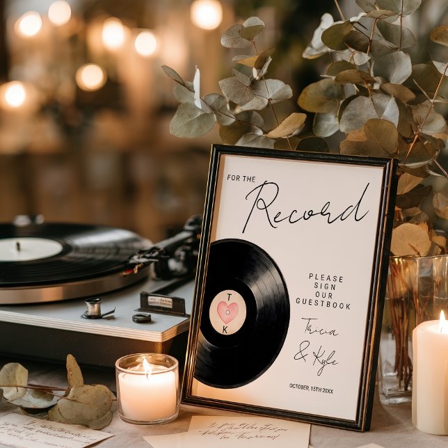 Vinyl pour le disque Mariage signe du livre d'or (Vinyl for the record Wedding Guestbook sign poster)