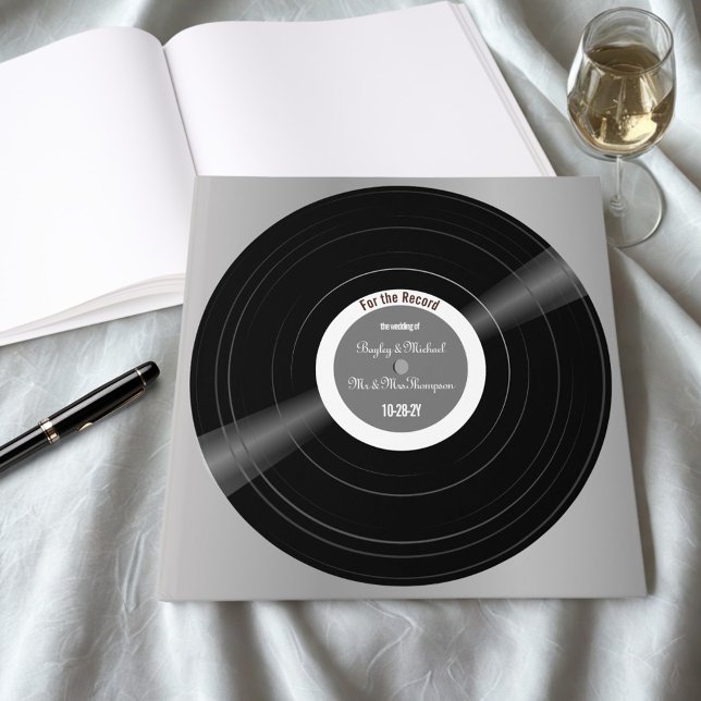 Vinyl Record Black and White Wedding Guest Book Gästebuch (Personalized vinyl record square wedding guestbook.)