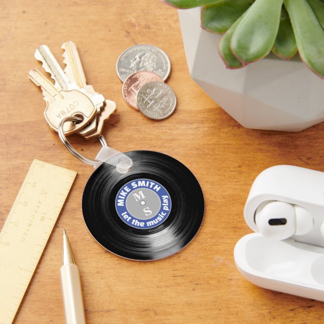 Vinyl Record Blue Personalisiert Schlüsselanhänger (Schreibtisch)