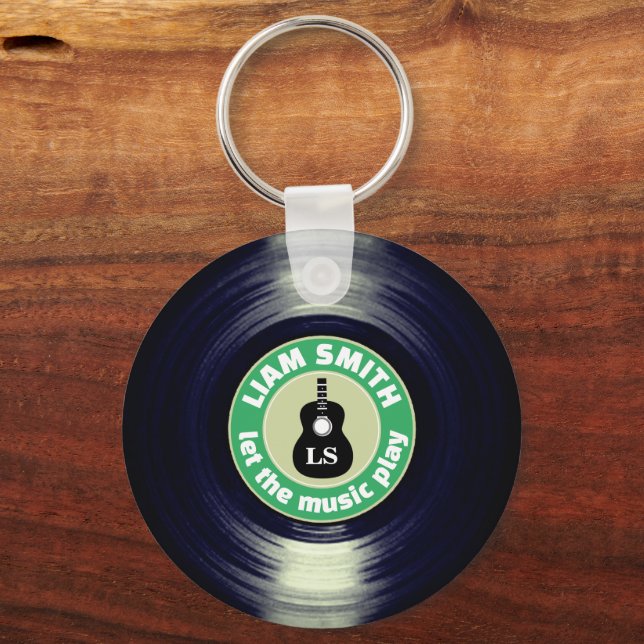 Vinyl Record Drums Green Guitar Schlüsselanhänger (Vorderseite)