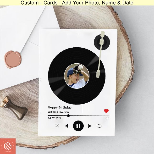 Vinyl Record Kids Foto Happy Birthday Selfie Karte (Vinyl Record Kids Photo Happy Birthday selfie Card)