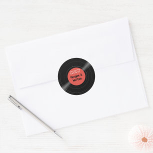 Vinyl Record Monogram Retro Red Label Aufkleber