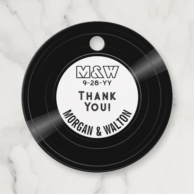 Vinyl Record Monogram Vielen Dank White Geschenkanhänger (Vorderseite)