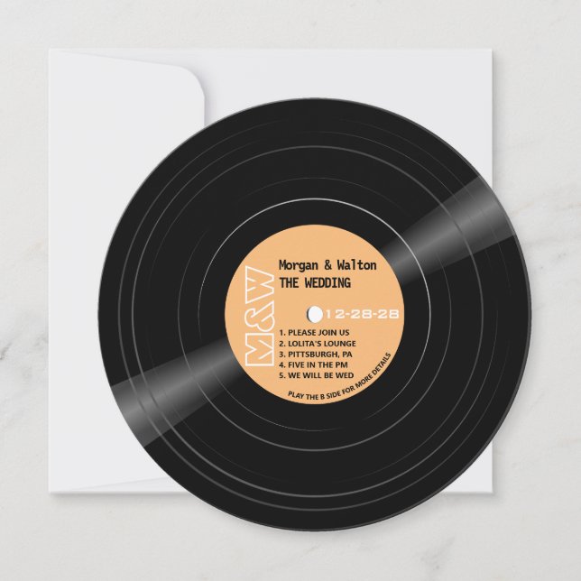 Vinyl Record Monogram Wedding Einladung (Vorderseite)