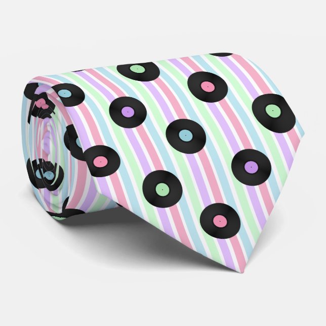 Vinyl Record Pastel Stripe Krawatte (Gerollt)