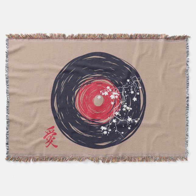 Vinyl Record Retro Grunge mit Sakura Blüten Decke (Vorderseite)
