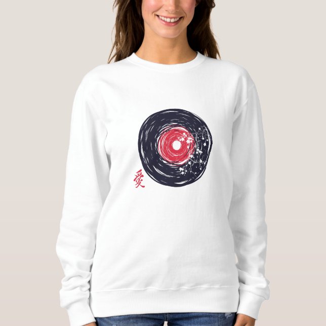 Vinyl Record Retro Grunge mit Sakura Blüten Sweatshirt (Vorderseite)