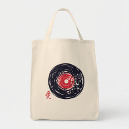 Vinyl Record Retro Grunge mit Sakura Blüten Tragetasche