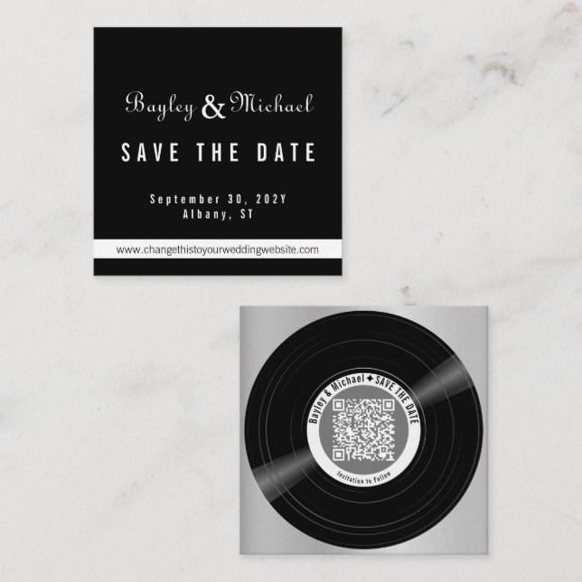 Vinyl Record Save the Date QR-Code-Umschließungska Quadratische Visitenkarte (Vorne/Hinten)