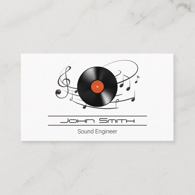 Vinyl Record Sound Engineer | Musiknoten Visitenkarte (Vorderseite)