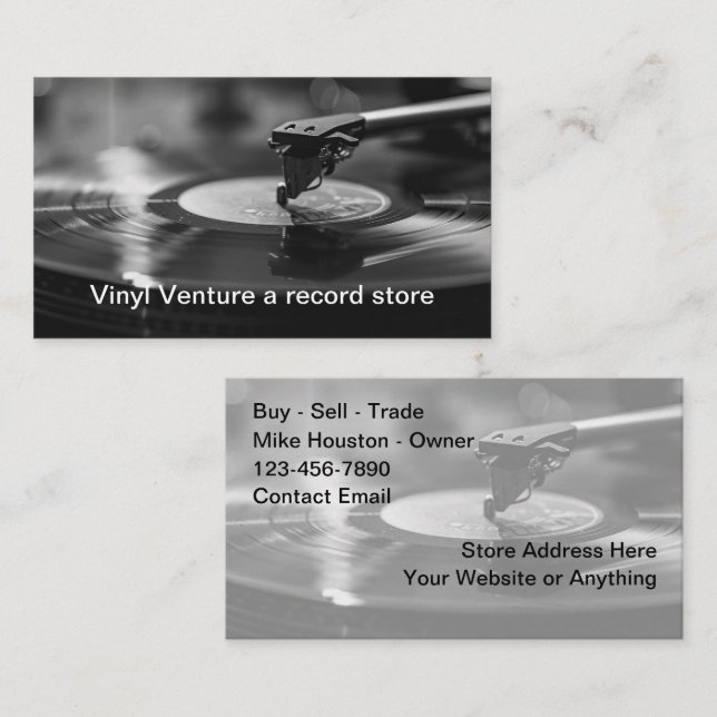 Vinyl Record Store Retro Theme Business Cards Visitenkarte (Vorne/Hinten)