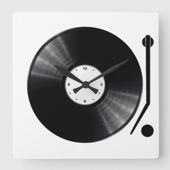 Vinyl Record Wall Clock Quadratische Wanduhr (Vorderseite)
