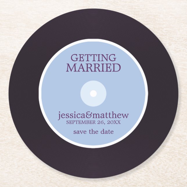 Vinyl Record Wedding Save the Date Wedding Runder Pappuntersetzer (Vorderseite)