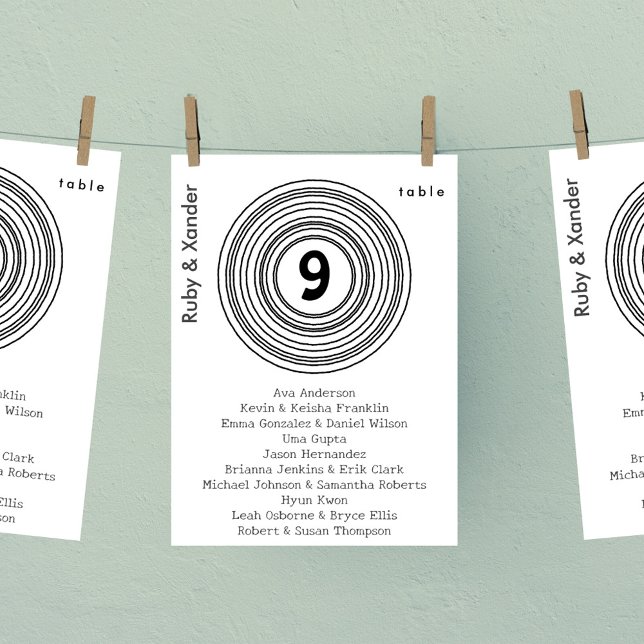 Vinyl Record Zeichnend Sitzkarte Einladung (Single table seating card with Vinyl record with hand-drawn look. )