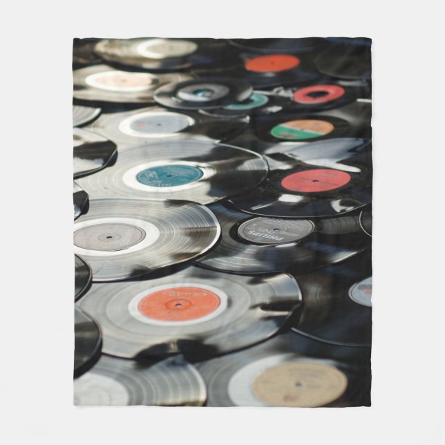Vinyl Retro Kunststoff alt schwarz Fleecedecke (Vorderseite)