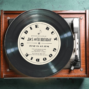 Vinyl-Schallplatte Beige 60. Geburtstag Einladung