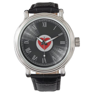 Vinyl-Schallplatte und Musikelemente-Uhr Armbanduhr