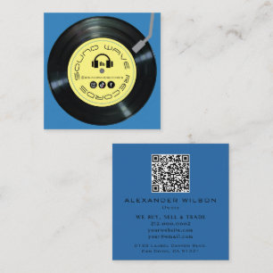 Vinyl-Schallplattenladen-Player Himmelblau und Gel Quadratische Visitenkarte