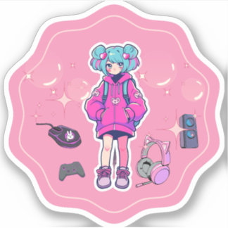 Vinyl-Sticker, Gamer-Girl, rosa Aufkleber