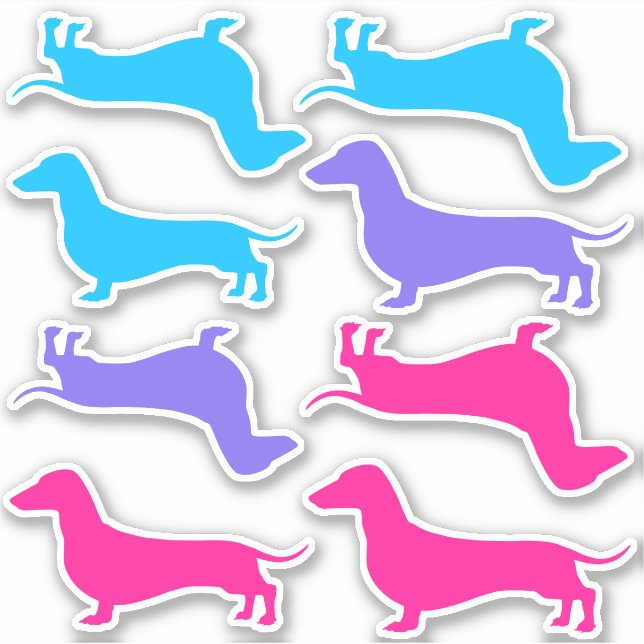 Vinyl Stickers ausschneiden - Mehrfarbige Dackeln Aufkleber (Vorderseite)
