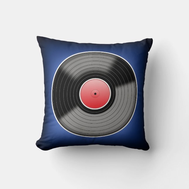 Vinyljunkie-Blau verblaßt quadratisches Kissen (Vorderseite)